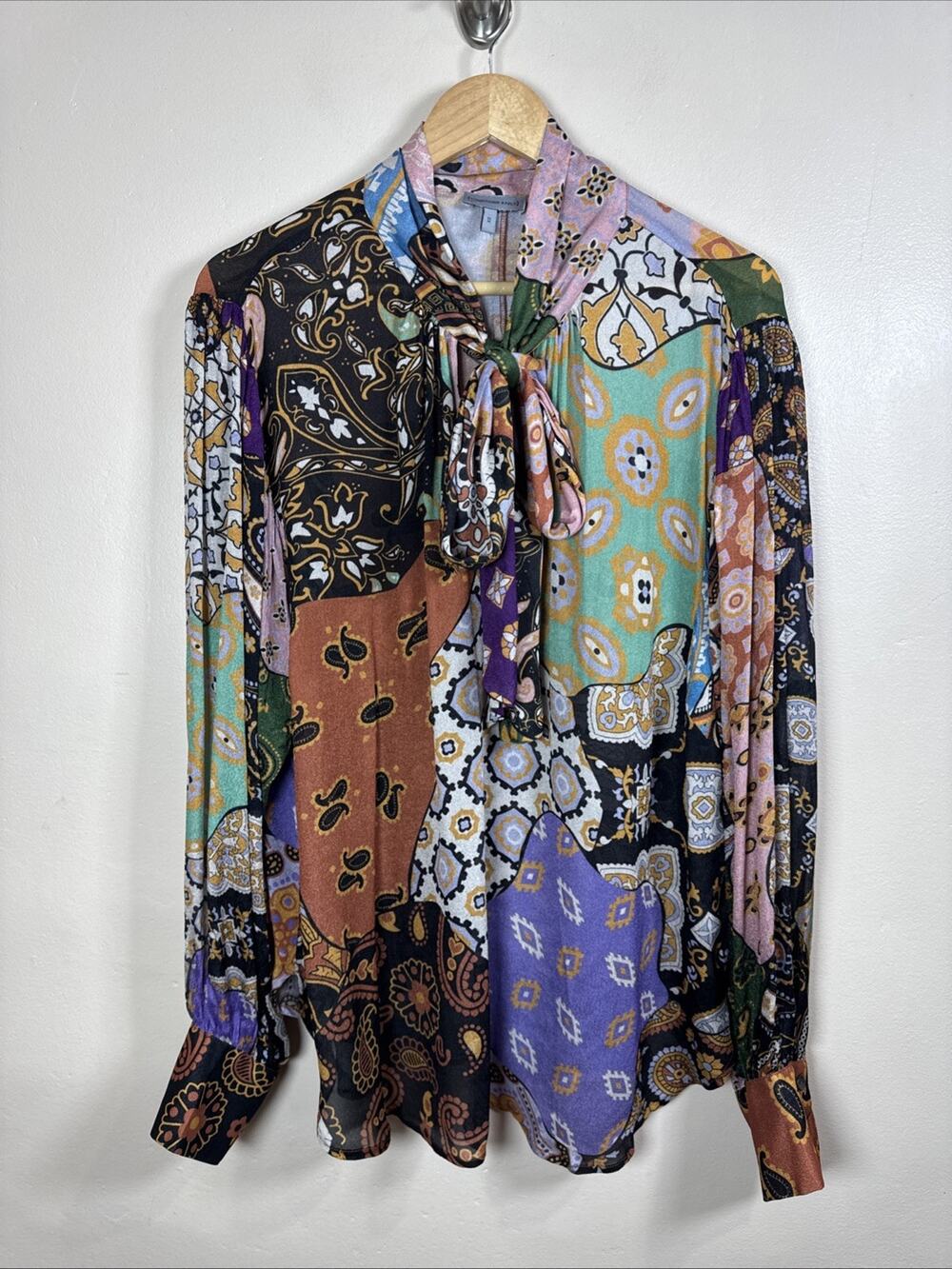 Anthropologie Conditions Apply Womens Plus Size Blouse 2X Patchwork Boho Chiffon